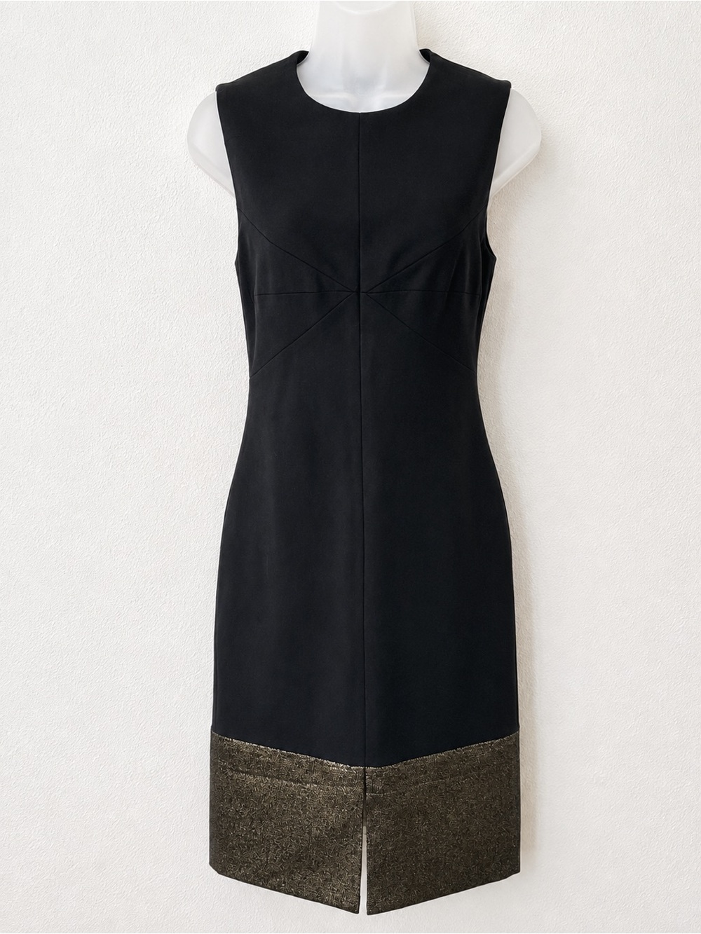 Diane Von Furstenberg Black Sheath Dress with Metallic Gold Hem